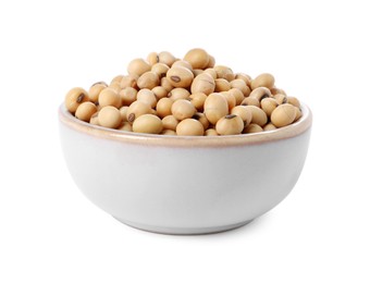 Soy beans in bowl isolated on white