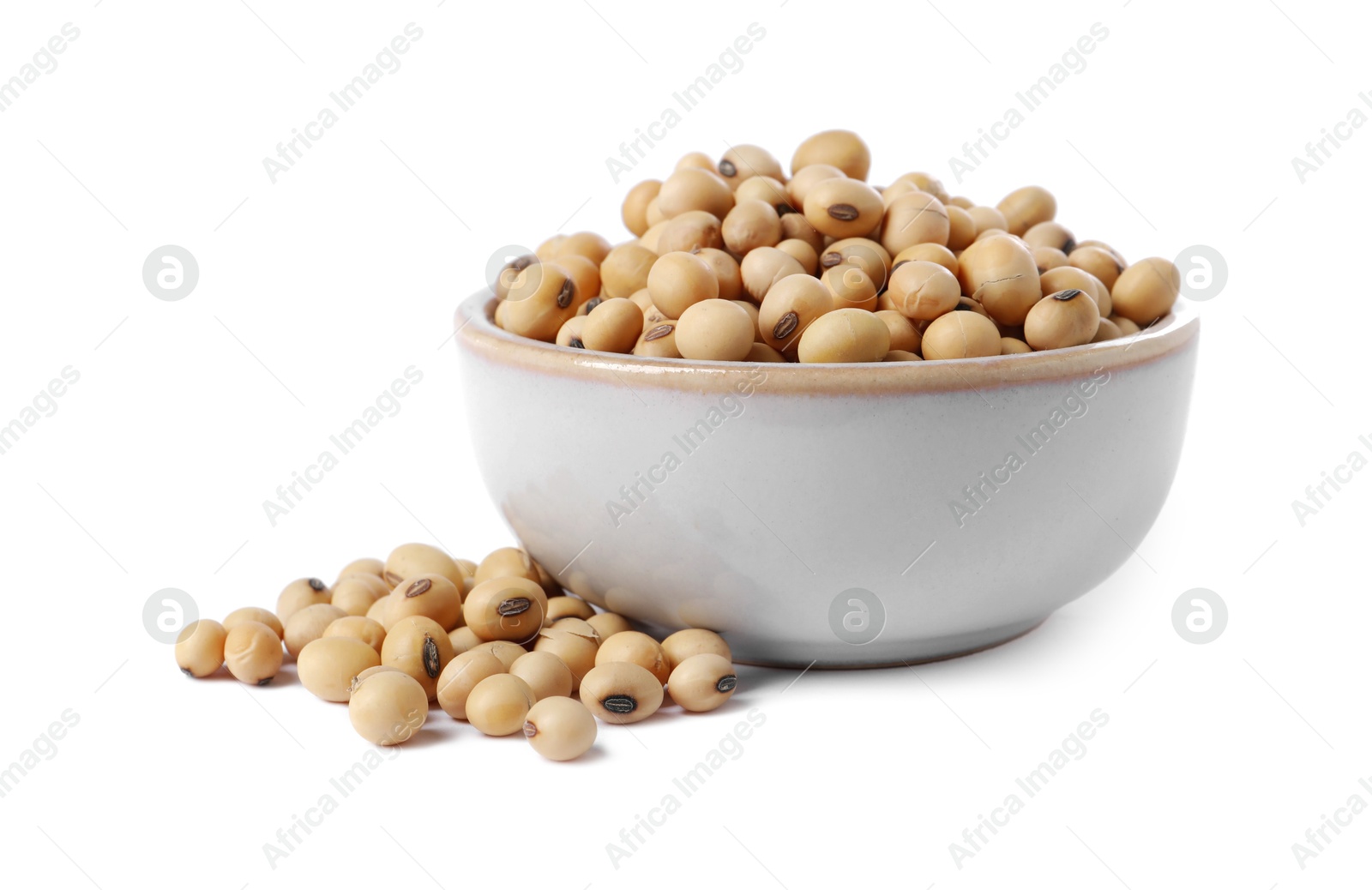 Photo of Soy beans in bowl isolated on white