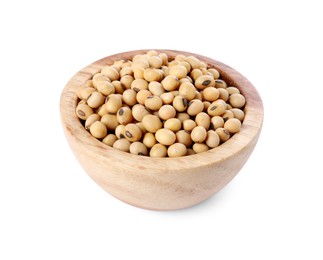 Soy beans in bowl isolated on white