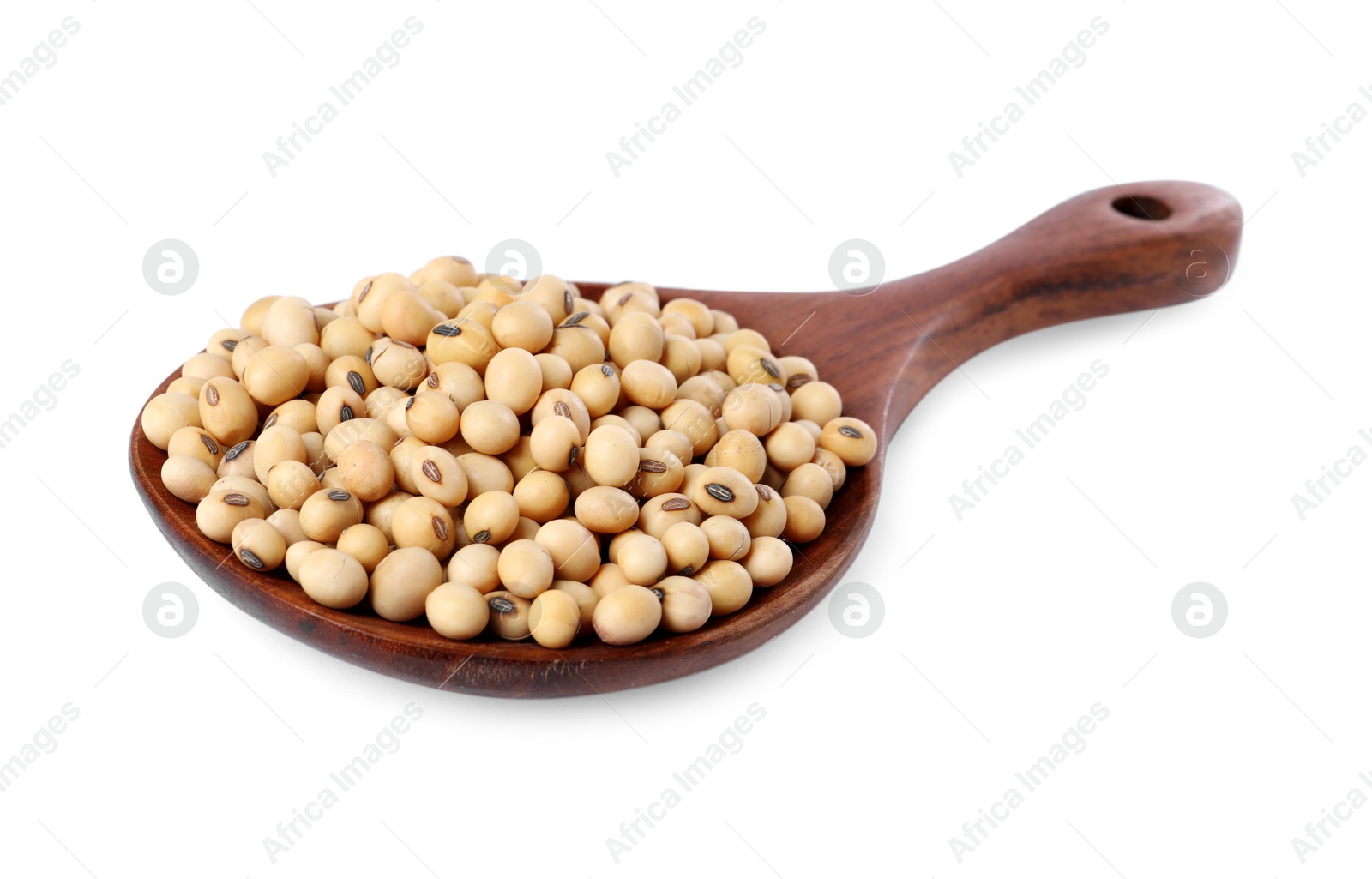 Photo of Spoon with soy beans isolated on white