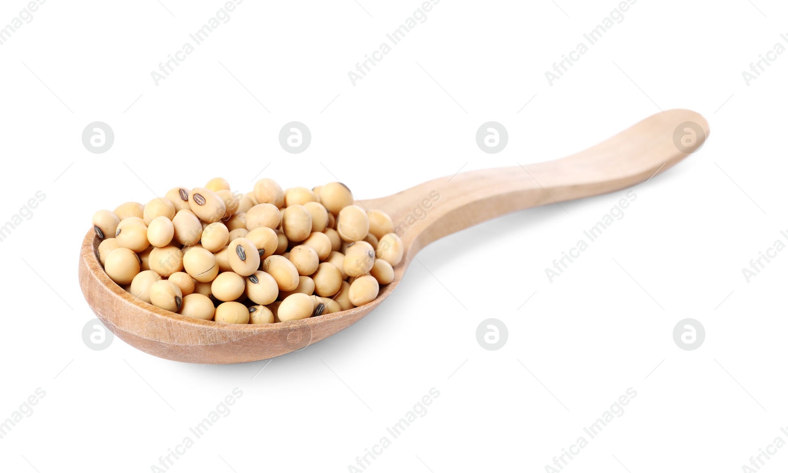 Photo of Spoon with soy beans isolated on white