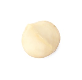 Photo of One peeled macadamia nut isolated on white, top view