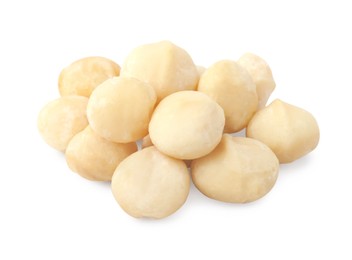 Photo of Pile of peeled macadamia nuts isolated on white