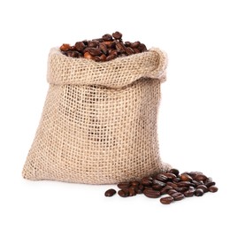 Burlap sack with coffee beans isolated on white