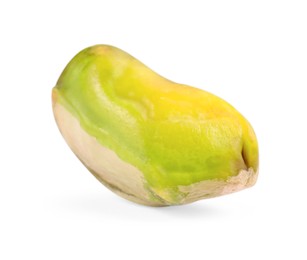 One peeled pistachio nut isolated on white