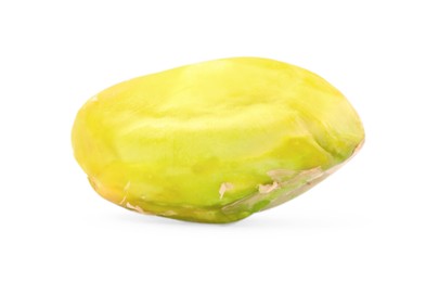 Photo of One peeled pistachio nut isolated on white