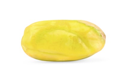 Photo of One peeled pistachio nut isolated on white