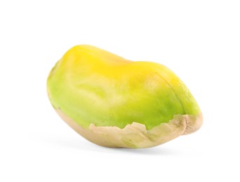 Photo of One peeled pistachio nut isolated on white