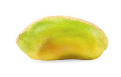 Photo of One peeled pistachio nut isolated on white