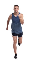 Photo of Man in sportswear running on white background