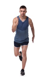 Man in sportswear running on white background