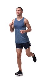 Photo of Man in sportswear running on white background