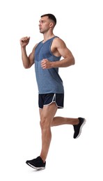 Photo of Man in sportswear running on white background