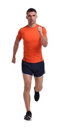 Photo of Man in sportswear running on white background