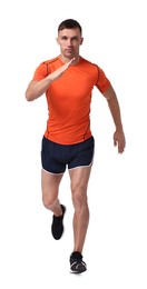 Man in sportswear running on white background