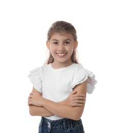 Photo of Portrait of cute girl on white background