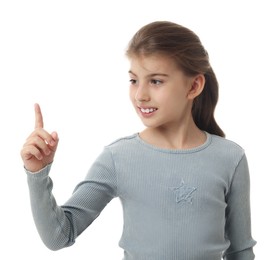 Portrait of cute girl on white background