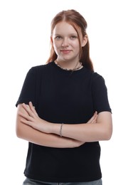 Photo of Portrait of teenage girl on white background