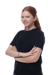 Portrait of teenage girl on white background