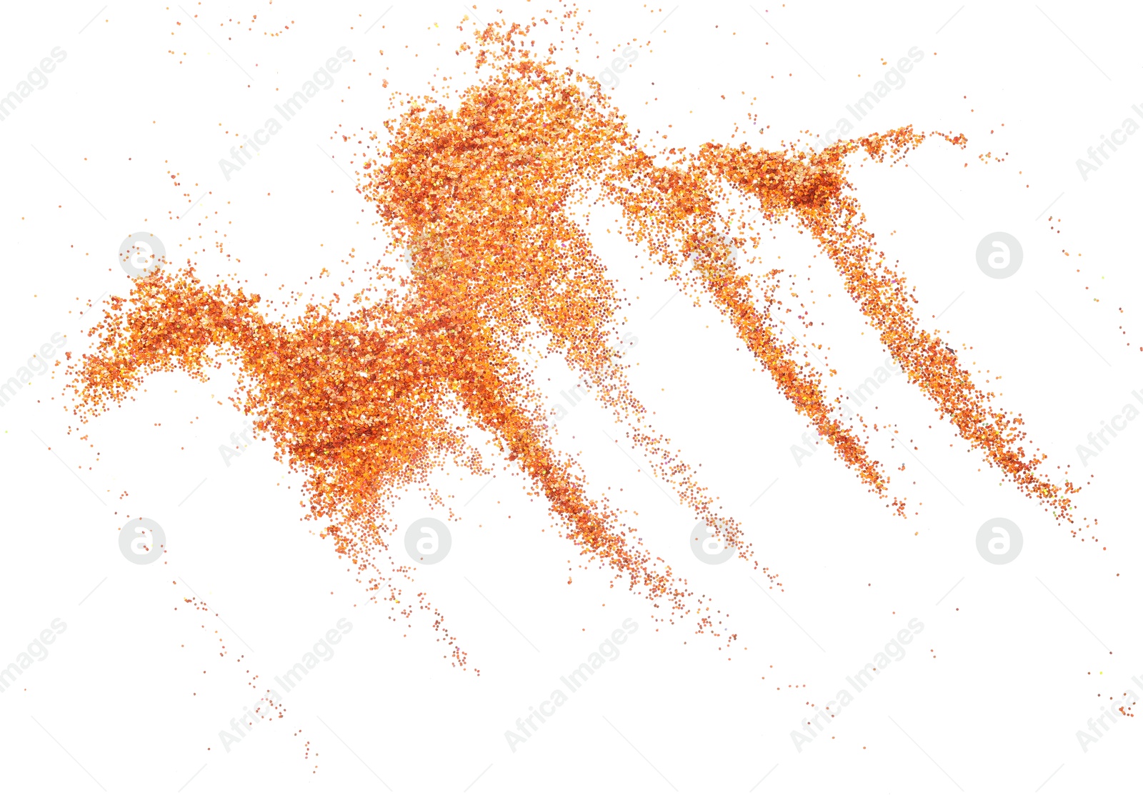 Photo of Shiny golden glitter isolated on white, top view