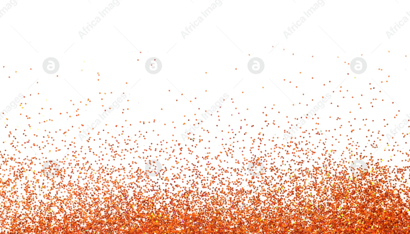 Photo of Shiny golden glitter isolated on white, top view