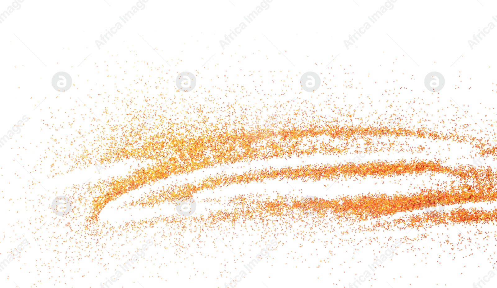 Photo of Shiny golden glitter isolated on white, top view