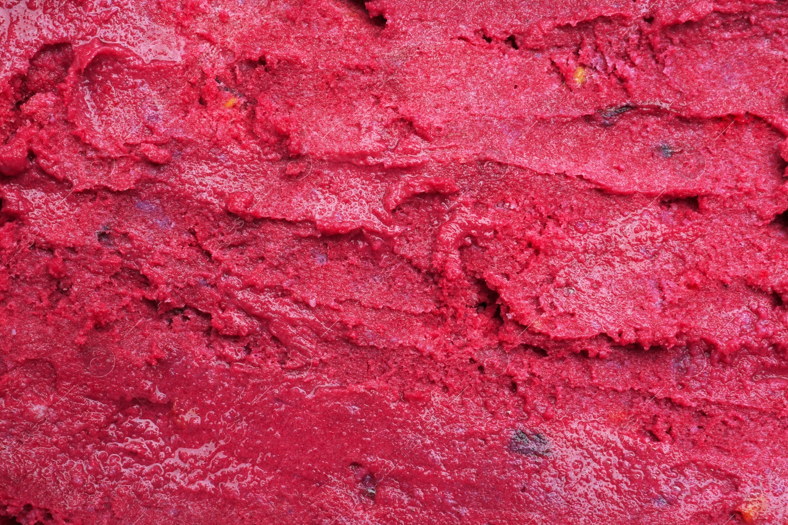 Photo of Texture of tasty berry sorbet as background, top view