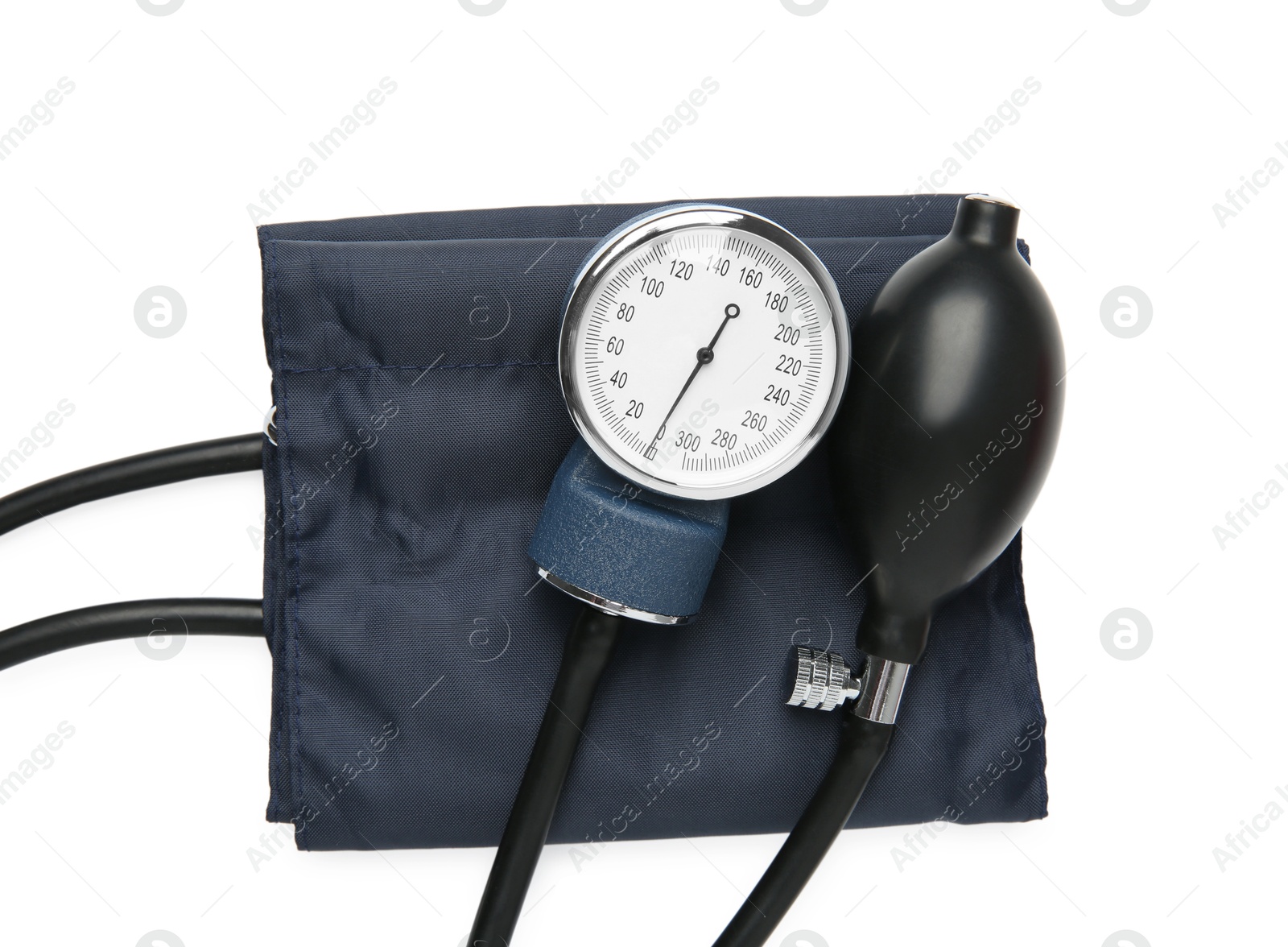 Photo of One blood pressure measuring device isolated on white, top view