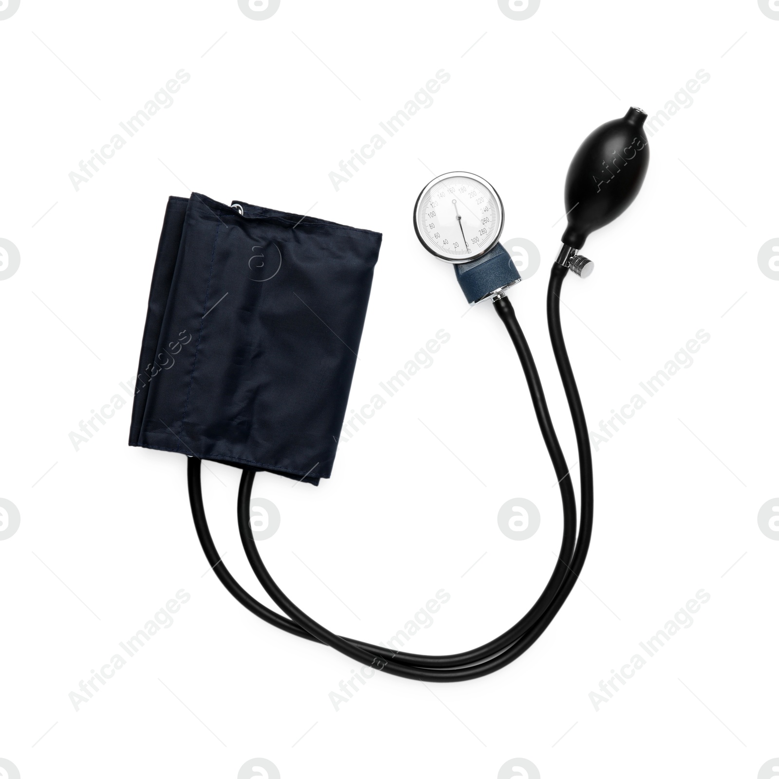 Photo of One blood pressure measuring device isolated on white, top view