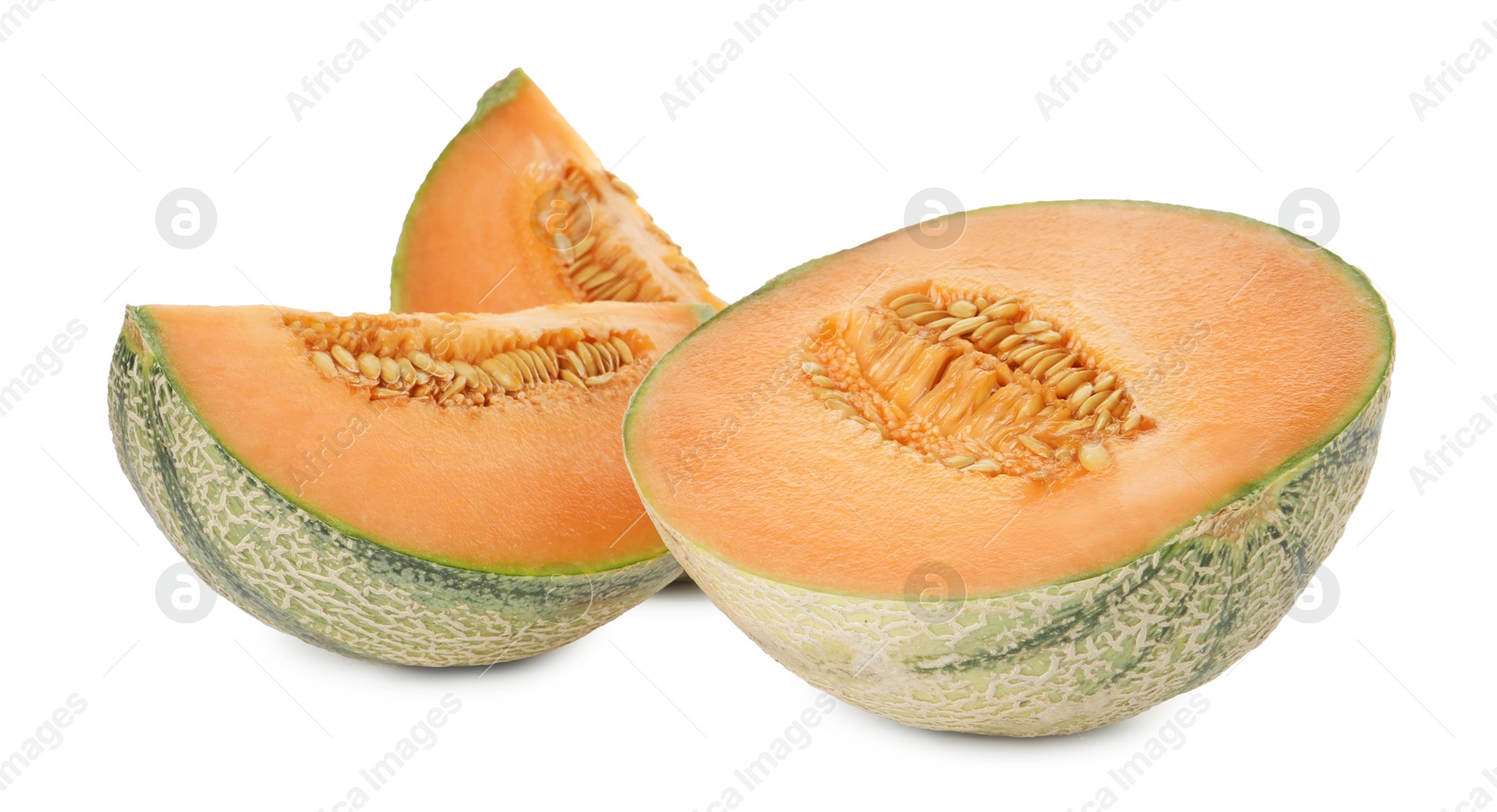 Photo of Slices of Cantaloupe melon isolated on white