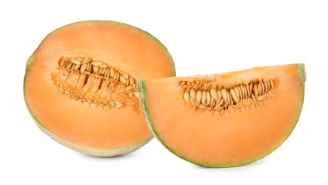 Slices of Cantaloupe melon isolated on white