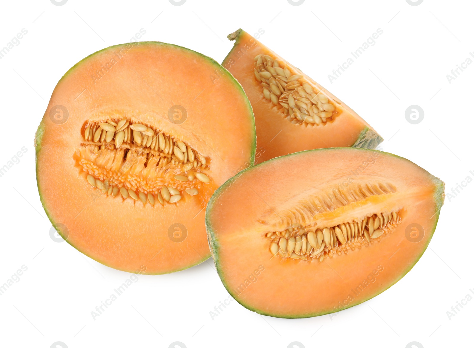 Photo of Slices of Cantaloupe melon isolated on white