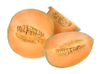 Slices of Cantaloupe melon isolated on white