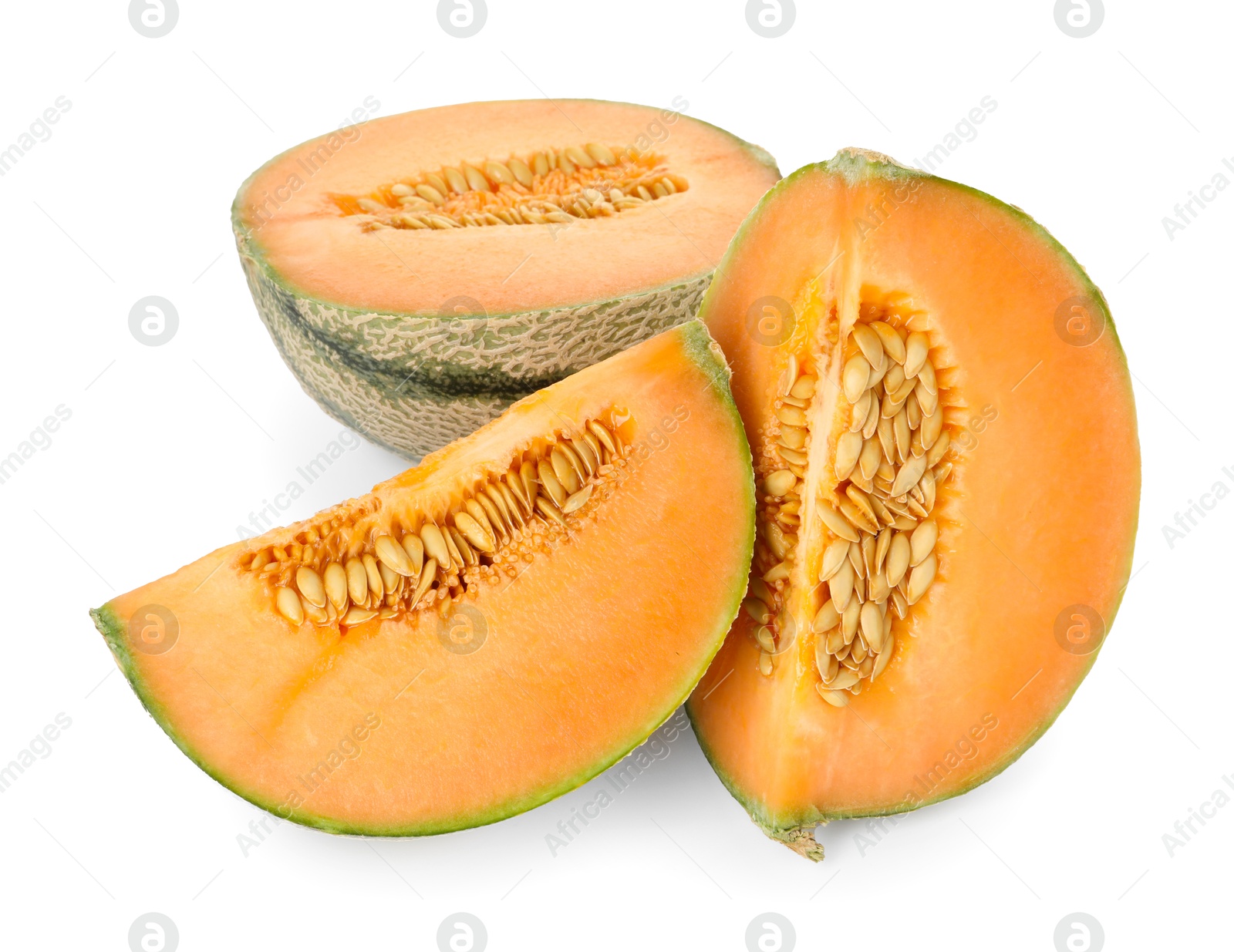 Photo of Slices of Cantaloupe melon isolated on white