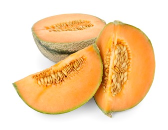 Slices of Cantaloupe melon isolated on white