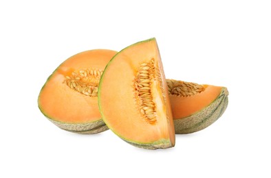 Slices of Cantaloupe melon isolated on white