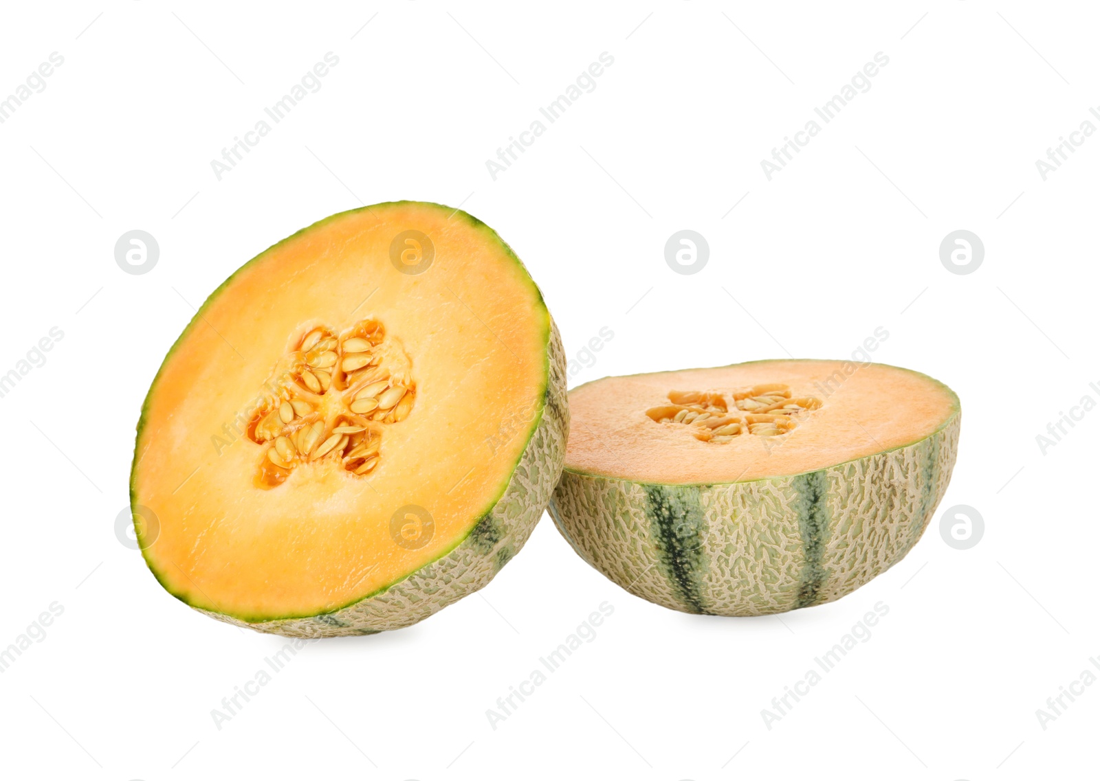 Photo of Tasty ripe Cantaloupe melon isolated on white