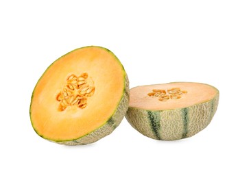 Photo of Tasty ripe Cantaloupe melon isolated on white