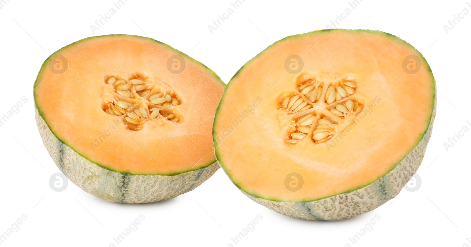 Photo of Tasty ripe Cantaloupe melon isolated on white