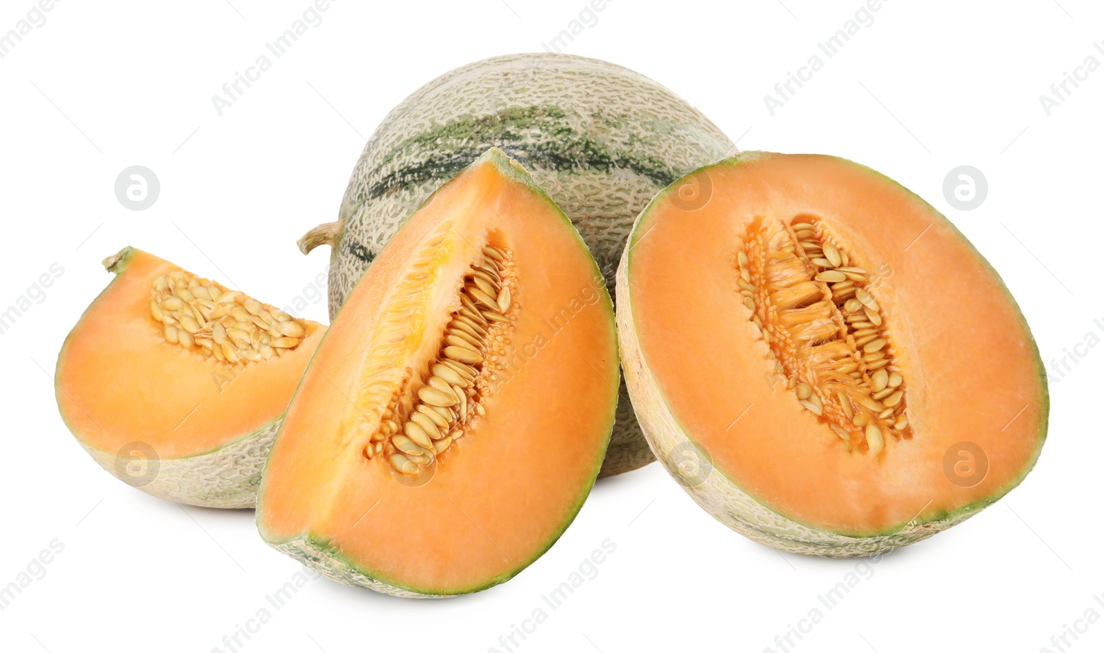 Photo of Tasty ripe Cantaloupe melons isolated on white