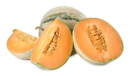 Tasty ripe Cantaloupe melons isolated on white