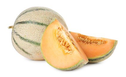 Photo of Tasty ripe Cantaloupe melons isolated on white