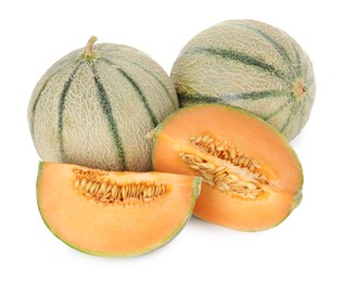 Tasty ripe Cantaloupe melons isolated on white