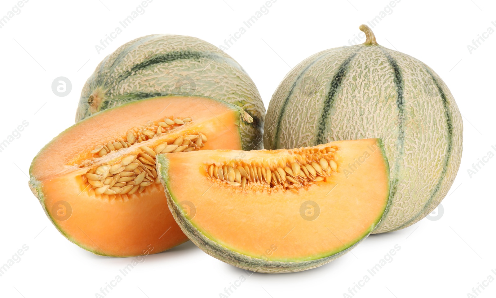 Photo of Tasty ripe Cantaloupe melons isolated on white