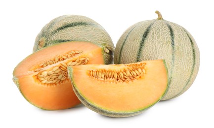 Photo of Tasty ripe Cantaloupe melons isolated on white