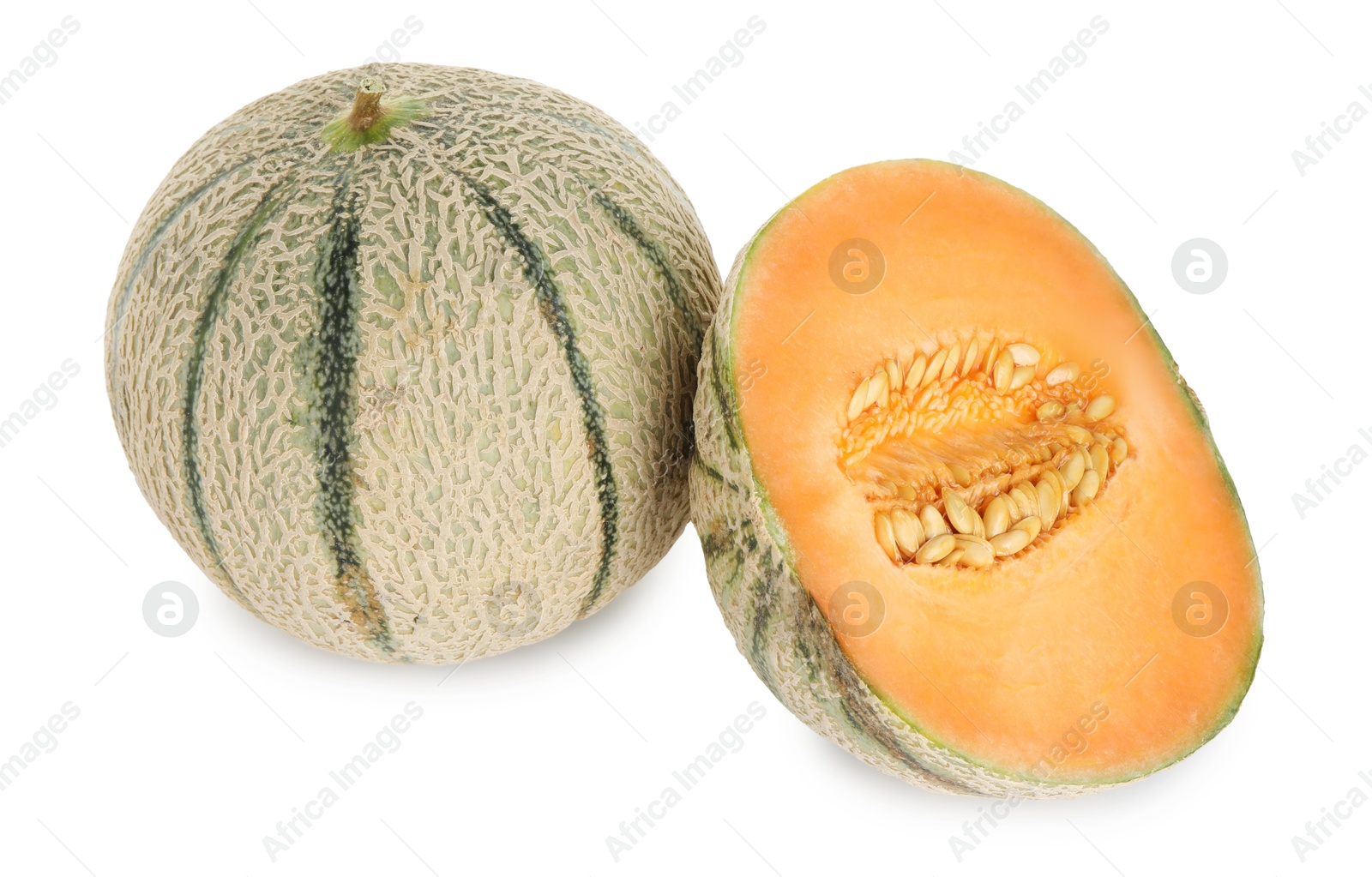 Photo of Tasty ripe Cantaloupe melons isolated on white