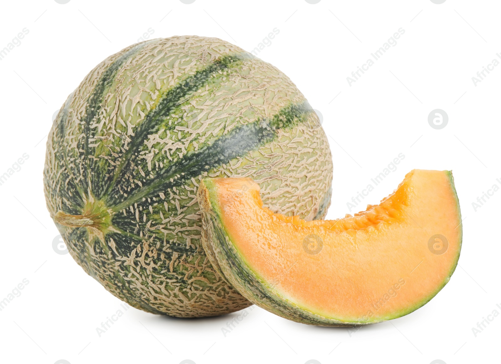 Photo of Tasty ripe Cantaloupe melons isolated on white