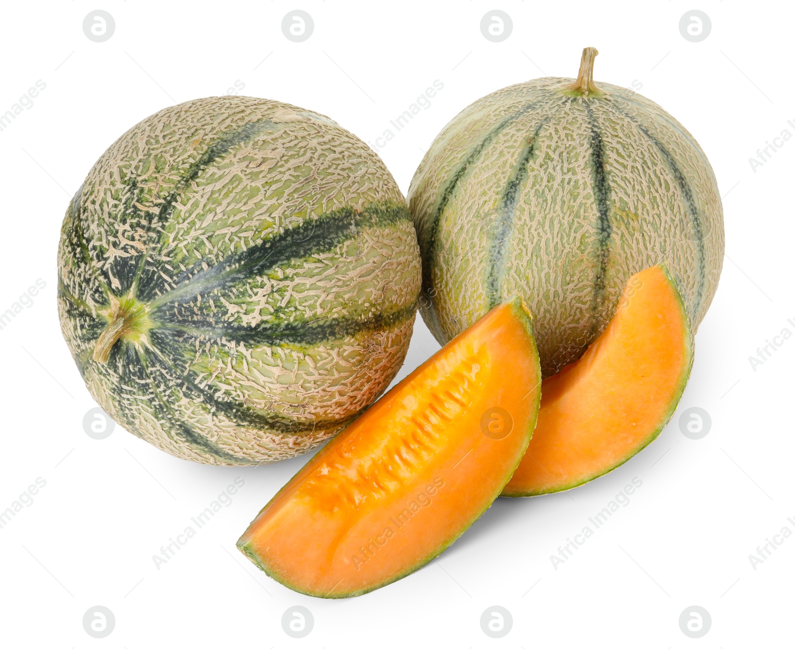 Photo of Tasty ripe Cantaloupe melons isolated on white