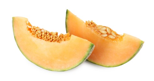 Slices of Cantaloupe melon isolated on white