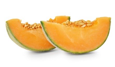 Photo of Slices of Cantaloupe melon isolated on white